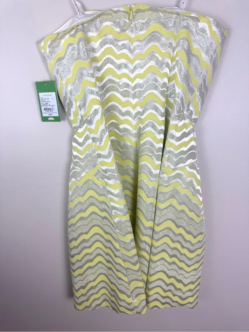 LILLY PULITZER Strapless Yellow and Silver Sherry Dress NWT - Picture 8 of 14